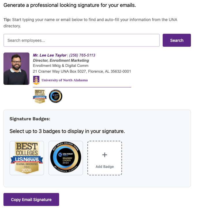 Visual preview of the Email Signature Generator